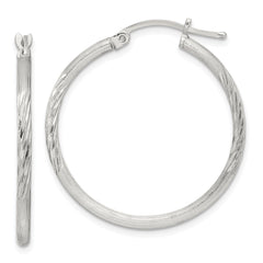 QE4419SP Sterling Silver 2mm Polished/Satin D/C Hoop Earrings
