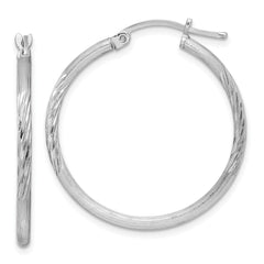 QE4419 Sterling Silver Rhodium-plated 2mm Polished/Satin Diamond-cut Hoop Earrings