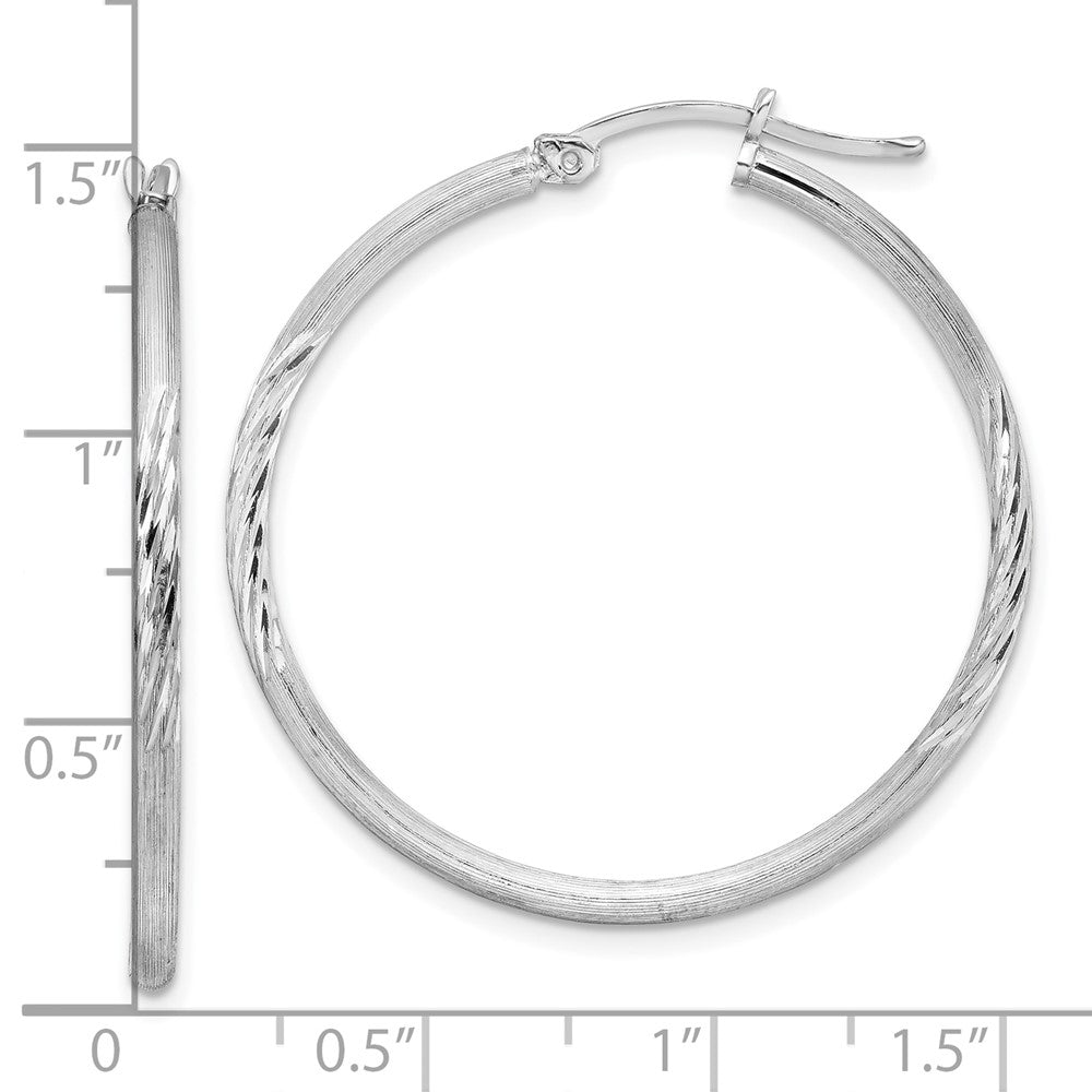 QE4420 Sterling Silver Rhodium-plated 2mm Polished/Satin Diamond-cut Hoop Earrings