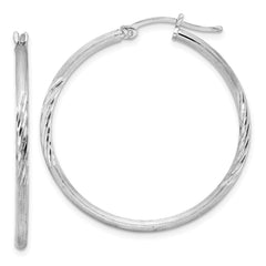 QE4420 Sterling Silver Rhodium-plated 2mm Polished/Satin Diamond-cut Hoop Earrings