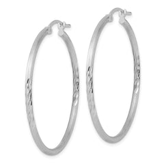 QE4421 Sterling Silver Rhodium-plated 2mm Polished/Satin Diamond-cut Hoop Earrings