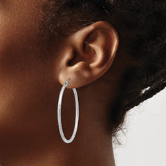 QE4421 Sterling Silver Rhodium-plated 2mm Polished/Satin Diamond-cut Hoop Earrings