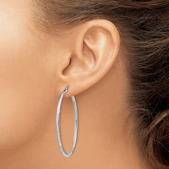 QE4422 Sterling Silver Rhodium-plated 2mm Polished/Satin Diamond-cut Hoop Earrings