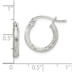 QE4429SP Sterling Silver 2.5mm Polished/Satin D/C Hoop Earrings