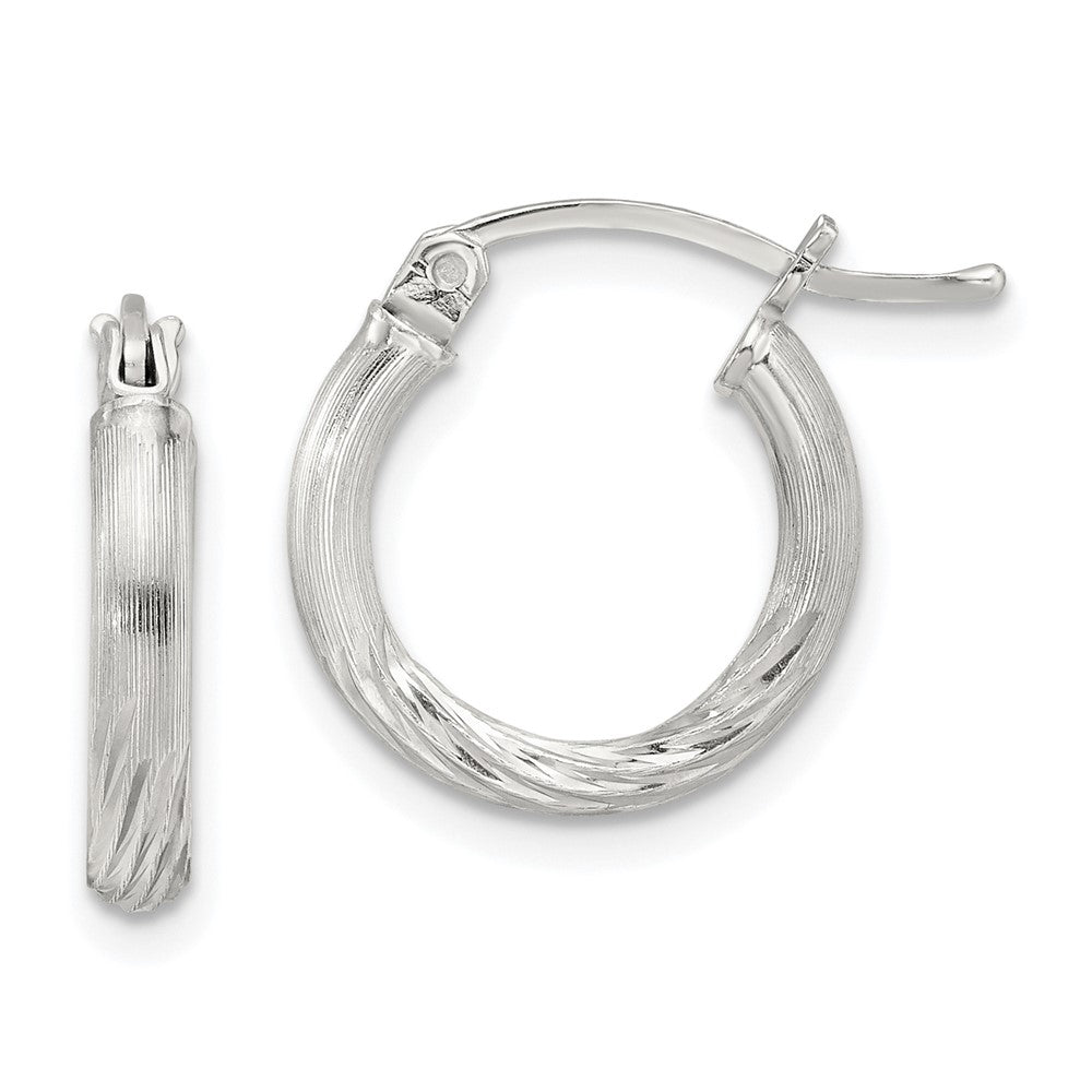 QE4429SP Sterling Silver 2.5mm Polished/Satin D/C Hoop Earrings