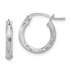 QE4429 Sterling Silver Rhod-plated 2.5mm Polished/Satin Diamond-cut Hoop Earrings