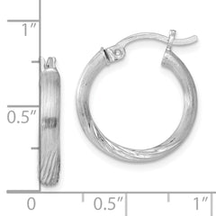 QE4430 Sterling Silver Rhod-plated 2.5mm Polished/Satin Diamond-cut Hoop Earrings