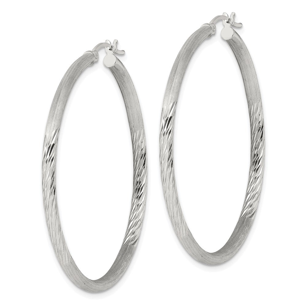 QE4431SP Sterling Silver 2.5mm Polished/Satin D/C Hoop Earrings