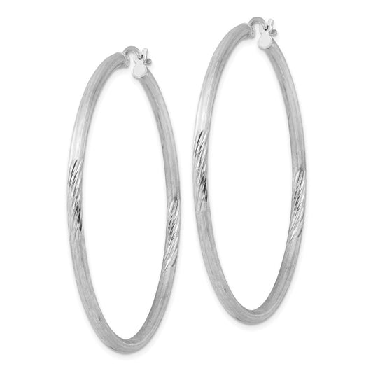 QE4432 Sterling Silver Rhod-plated 2.5mm Polished/Satin Diamond-cut Hoop Earrings