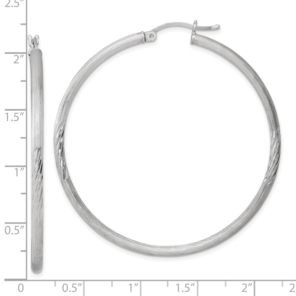 QE4432 Sterling Silver Rhod-plated 2.5mm Polished/Satin Diamond-cut Hoop Earrings
