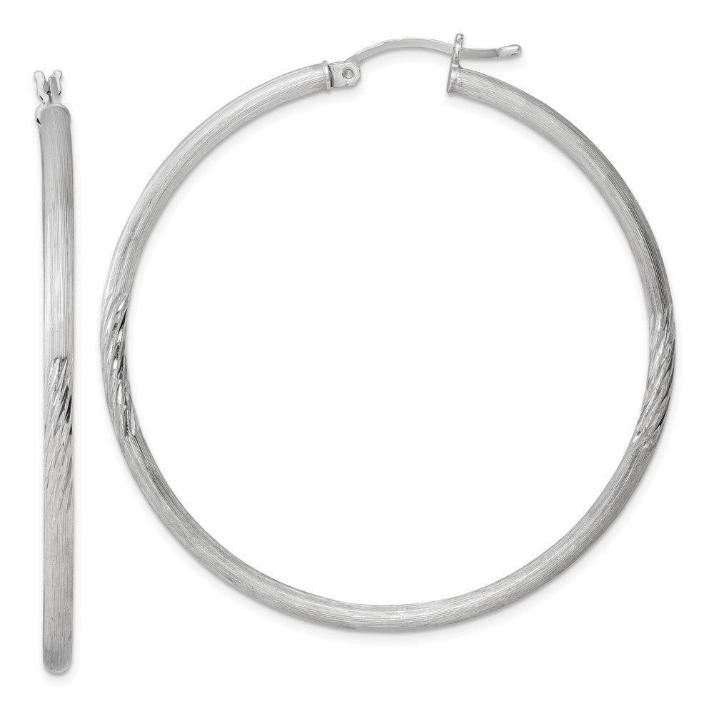 QE4432 Sterling Silver Rhod-plated 2.5mm Polished/Satin Diamond-cut Hoop Earrings