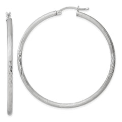 QE4432 Sterling Silver Rhod-plated 2.5mm Polished/Satin Diamond-cut Hoop Earrings