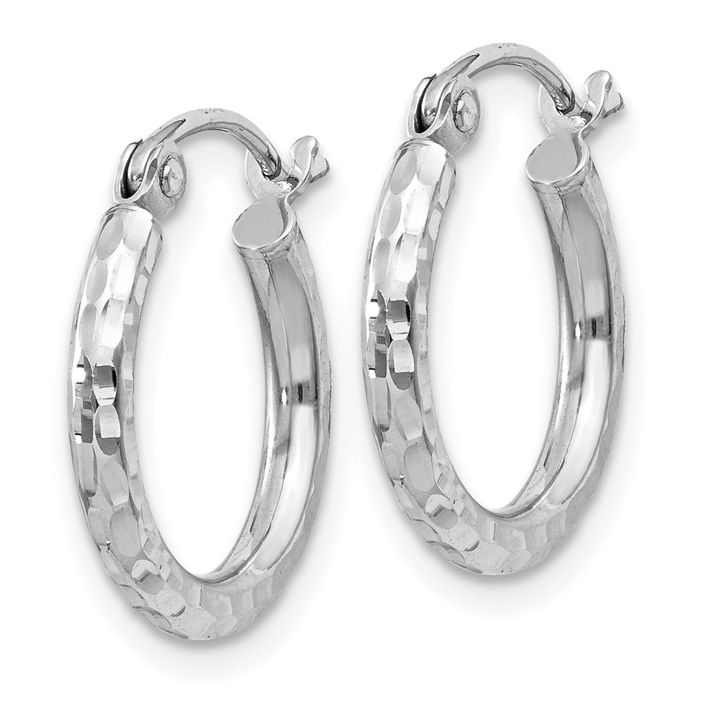 QE4460 Sterling Silver Rhodium-plated 2mm Diamond Cut Hoop Earrings