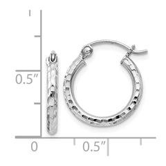 QE4460 Sterling Silver Rhodium-plated 2mm Diamond Cut Hoop Earrings