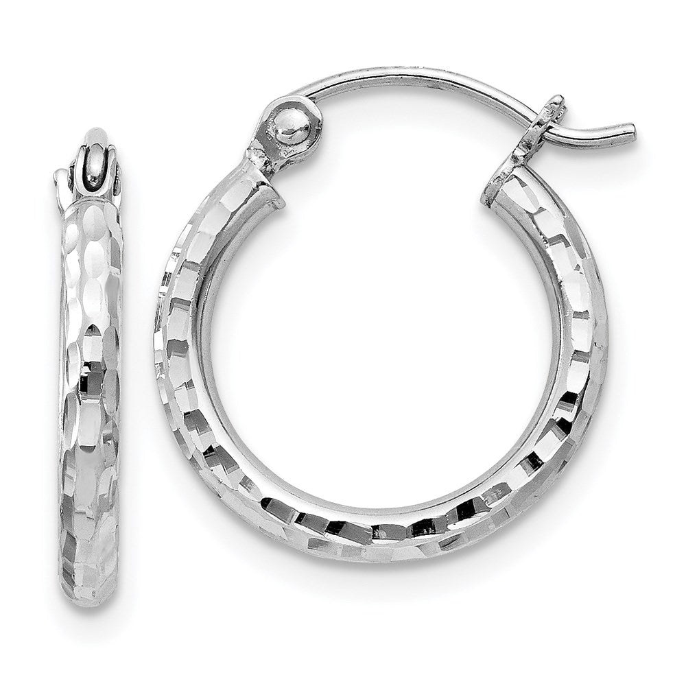 QE4460 Sterling Silver Rhodium-plated 2mm Diamond Cut Hoop Earrings