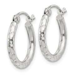 QE4460SP Sterling Silver 2mm Diamond Cut Hoop Earrings