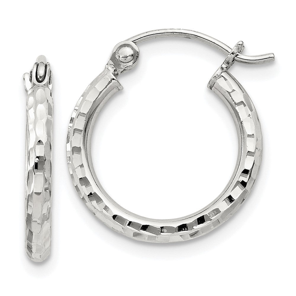 QE4460SP Sterling Silver 2mm Diamond Cut Hoop Earrings