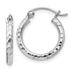 QE4460 Sterling Silver Rhodium-plated 2mm Diamond Cut Hoop Earrings