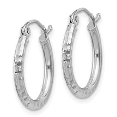 QE4461 Sterling Silver Rhodium-plated 2mm Diamond Cut Hoop Earrings