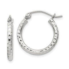 QE4461SP Sterling Silver 2mm Diamond Cut Hoop Earrings