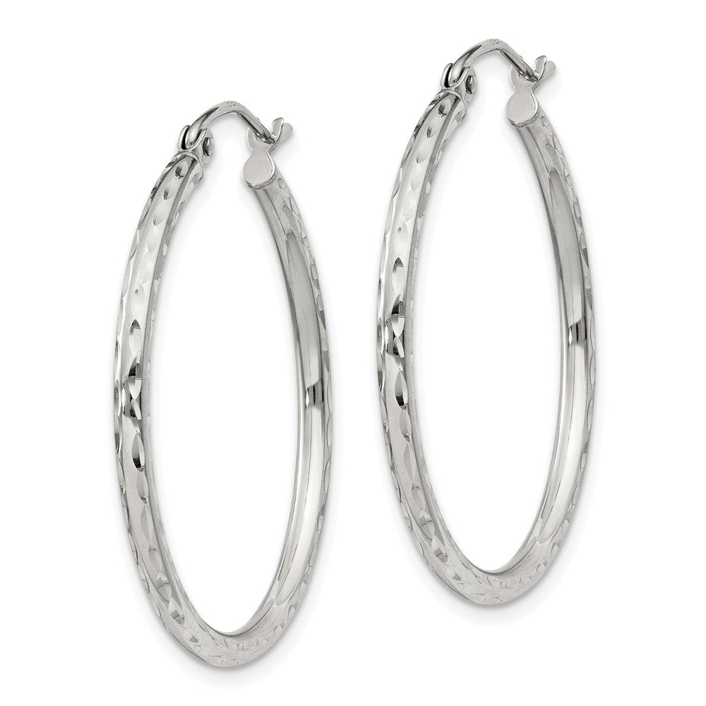 QE4462SP Sterling Silver 2mm Diamond Cut Hoop Earrings