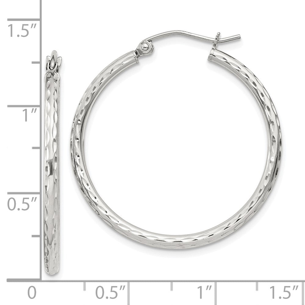 QE4462SP Sterling Silver 2mm Diamond Cut Hoop Earrings