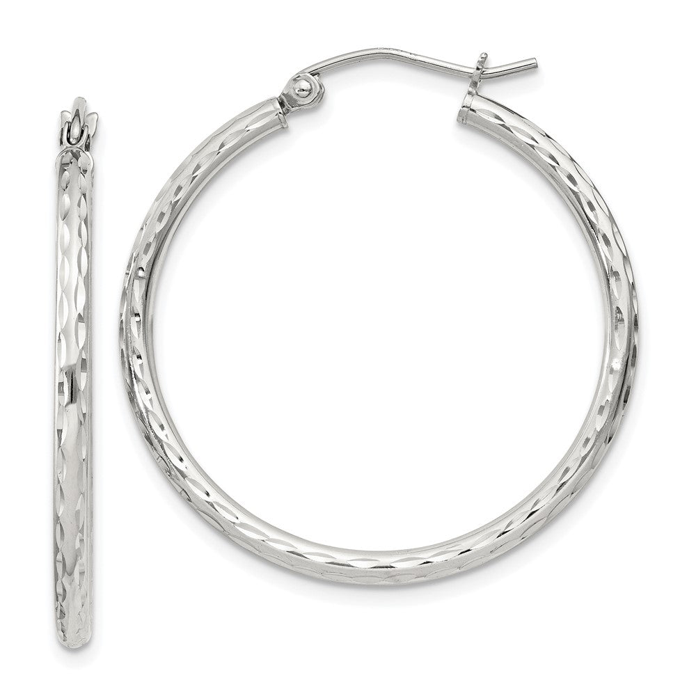 QE4462SP Sterling Silver 2mm Diamond Cut Hoop Earrings