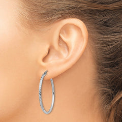 QE4463 Sterling Silver Rhodium-plated 2mm Diamond Cut Hoop Earrings