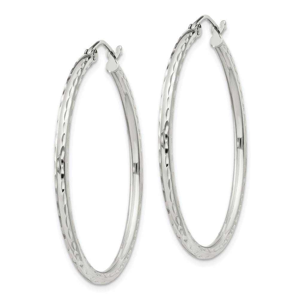 QE4463SP Sterling Silver 2mm Diamond Cut Hoop Earrings