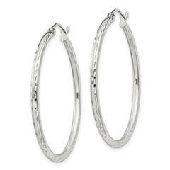 QE4463SP Sterling Silver 2mm Diamond Cut Hoop Earrings