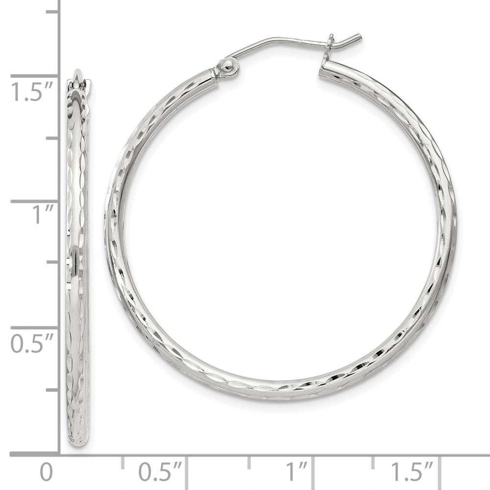 QE4463SP Sterling Silver 2mm Diamond Cut Hoop Earrings