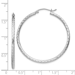 QE4464 Sterling Silver Rhodium-plated 2mm Diamond Cut Hoop Earrings