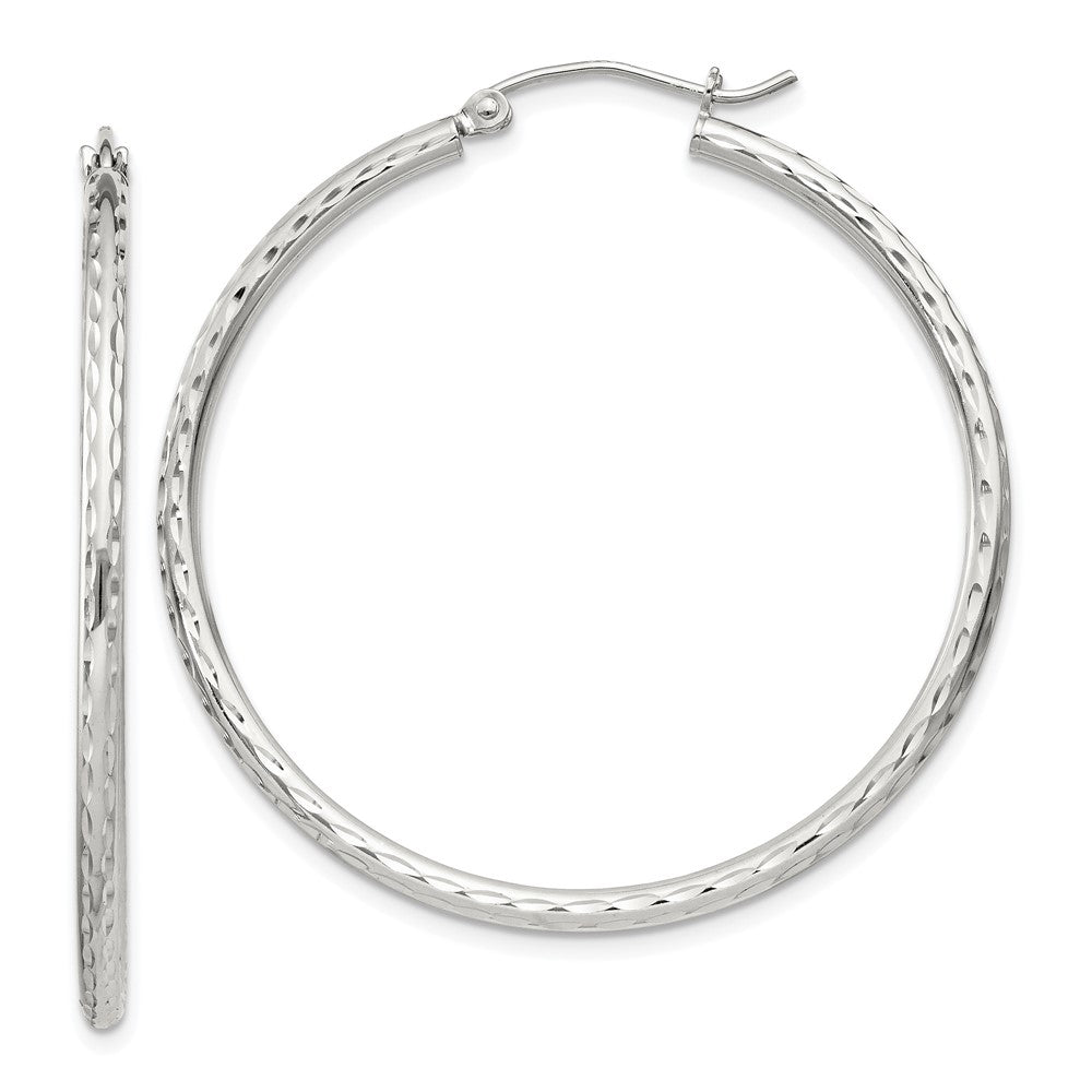 QE4464SP Sterling Silver 2mm Diamond Cut Hoop Earrings
