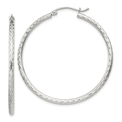 QE4464SP Sterling Silver 2mm Diamond Cut Hoop Earrings
