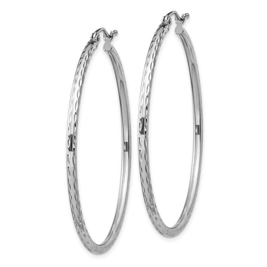 QE4465 Sterling Silver Rhodium-plated 2mm Diamond Cut Hoop Earrings