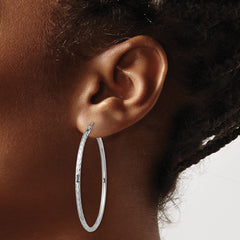 QE4465 Sterling Silver Rhodium-plated 2mm Diamond Cut Hoop Earrings