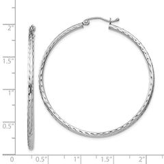 QE4465 Sterling Silver Rhodium-plated 2mm Diamond Cut Hoop Earrings