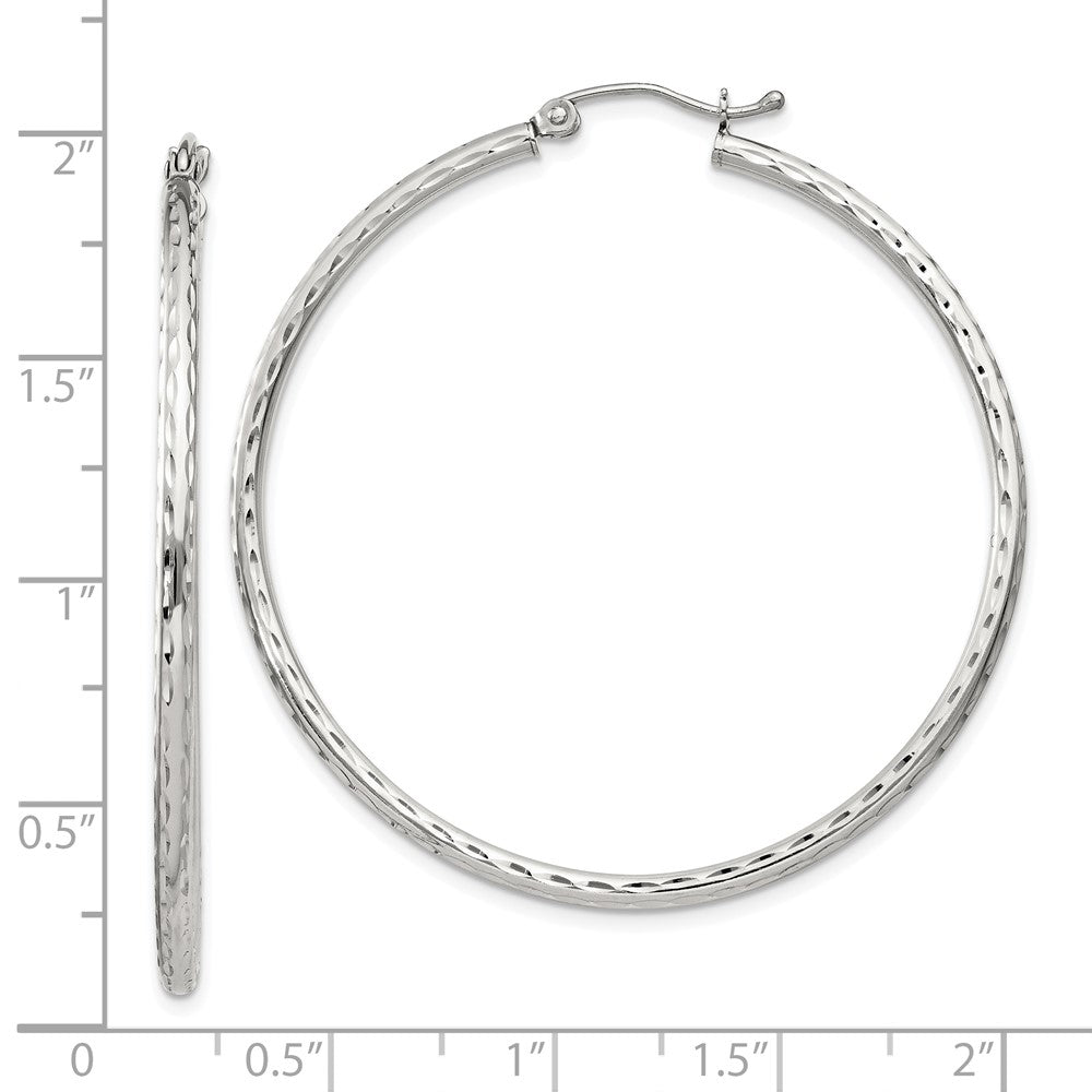 QE4465SP Sterling Silver 2mm Diamond Cut Hoop Earrings