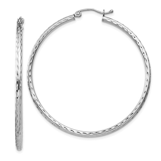 QE4465 Sterling Silver Rhodium-plated 2mm Diamond Cut Hoop Earrings