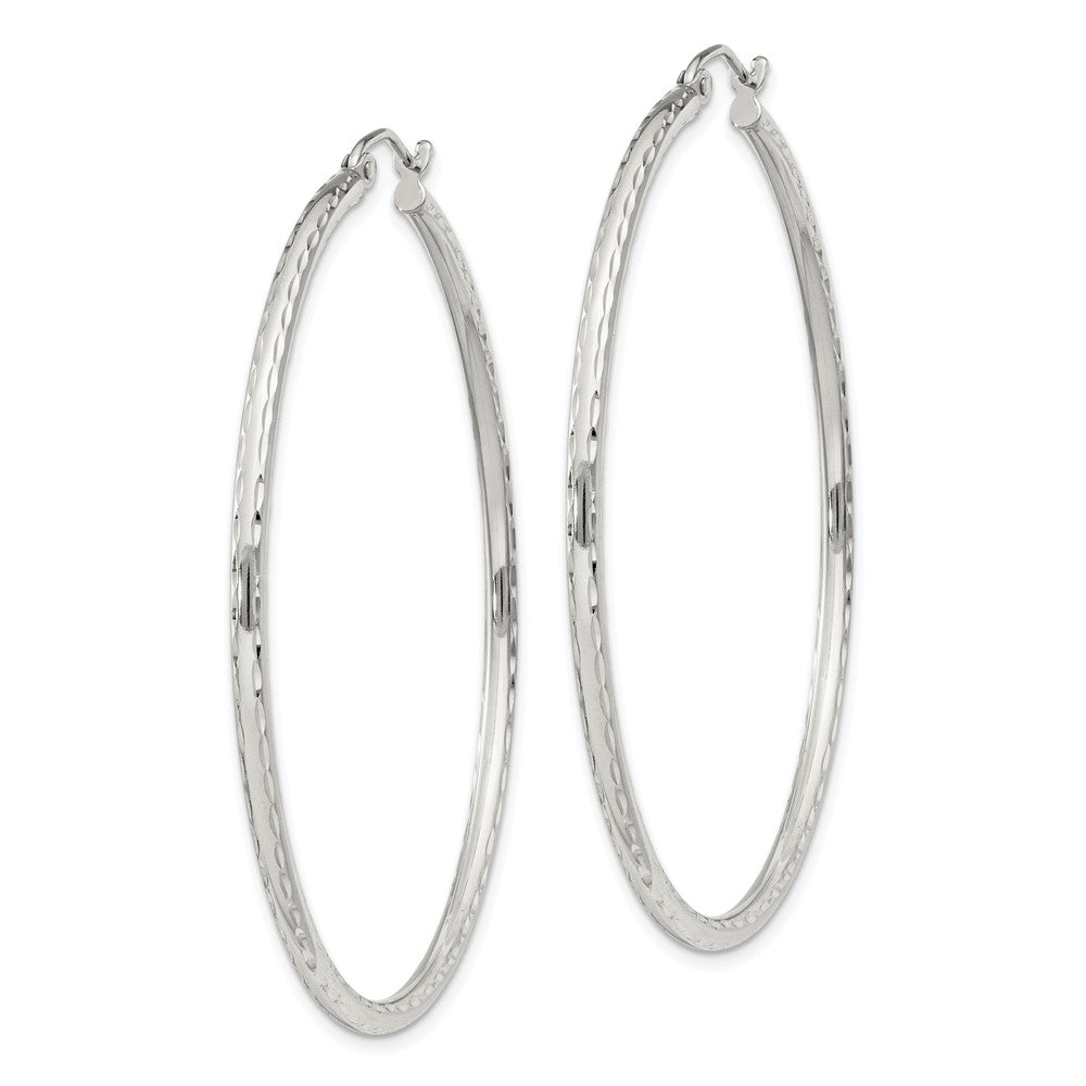 QE4466SP Sterling Silver 2mm Diamond Cut Hoop Earrings