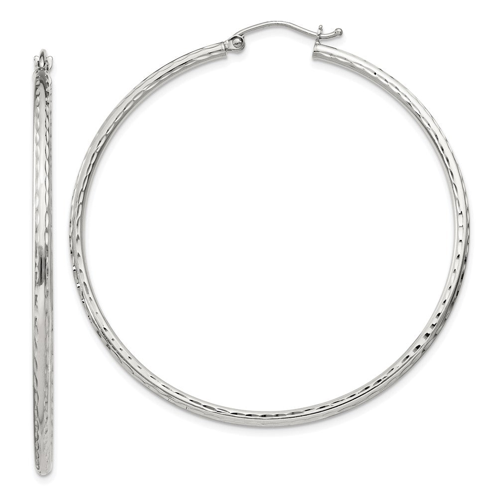 QE4466SP Sterling Silver 2mm Diamond Cut Hoop Earrings