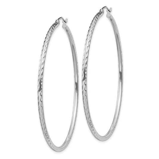 QE4467 Sterling Silver Rhodium-plated 2mm Diamond Cut Hoop Earrings