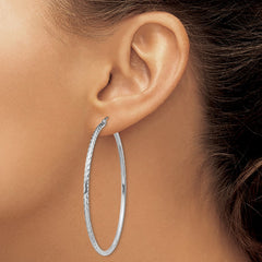 QE4467 Sterling Silver Rhodium-plated 2mm Diamond Cut Hoop Earrings