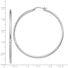 QE4467 Sterling Silver Rhodium-plated 2mm Diamond Cut Hoop Earrings