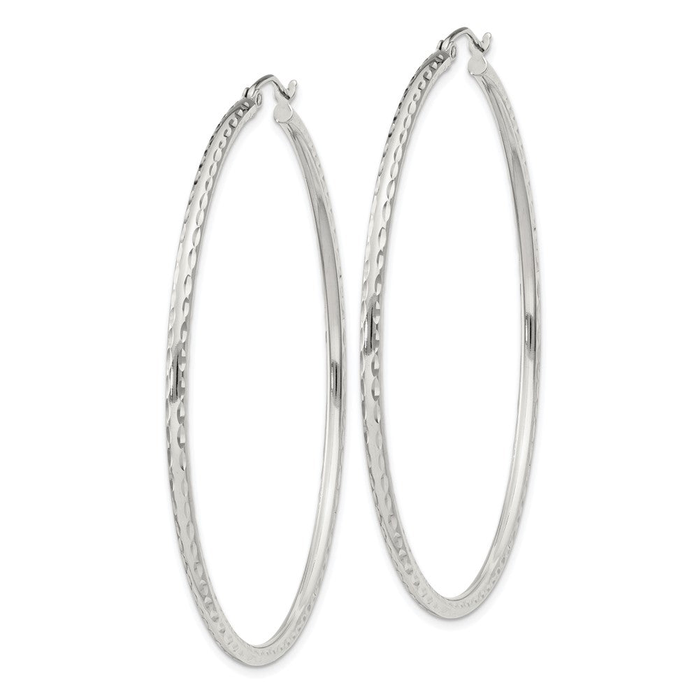 QE4467SP Sterling Silver 2mm Diamond Cut Hoop Earrings