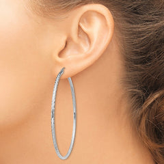 QE4468 Sterling Silver Rhodium-plated 2mm Diamond Cut Hoop Earrings