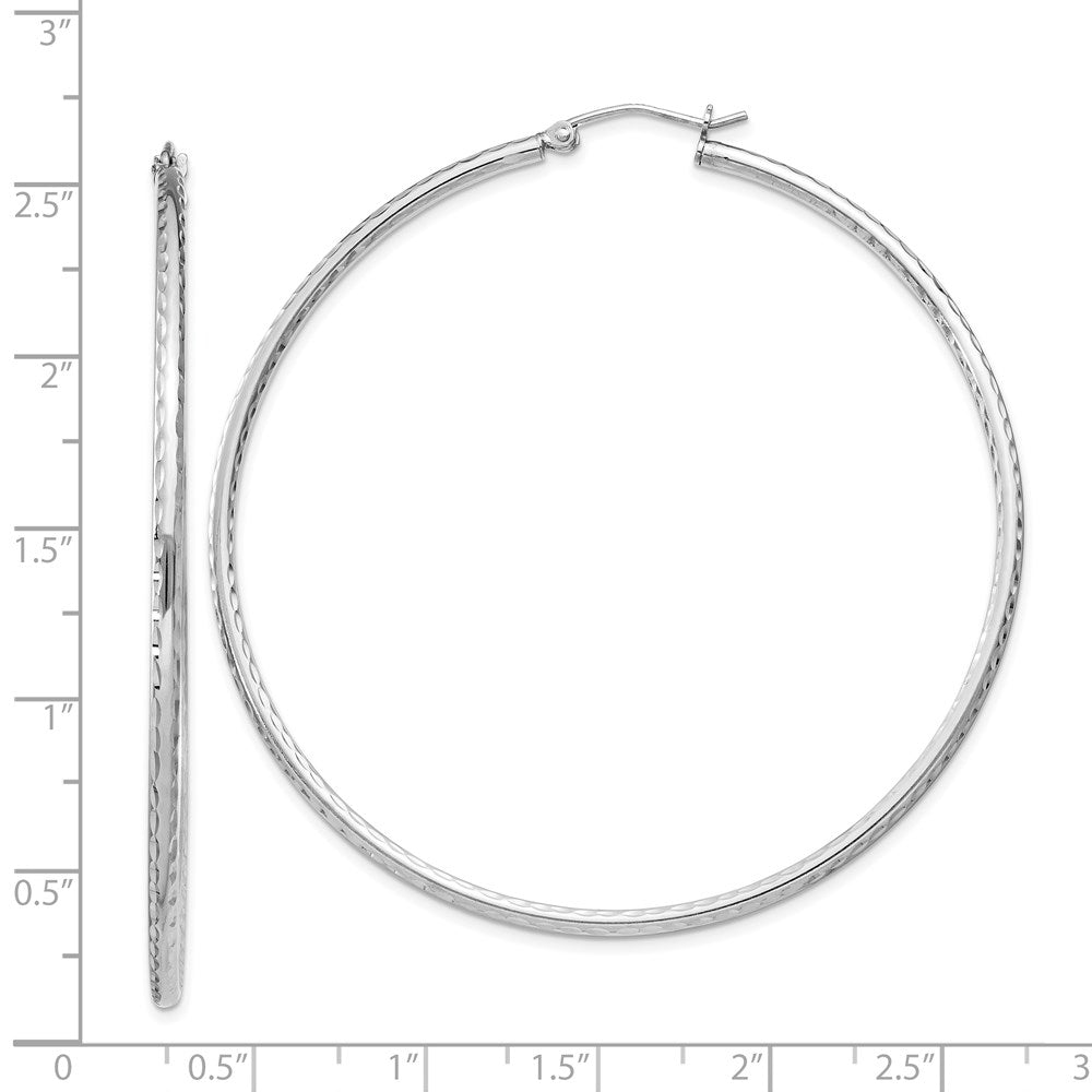 QE4468 Sterling Silver Rhodium-plated 2mm Diamond Cut Hoop Earrings