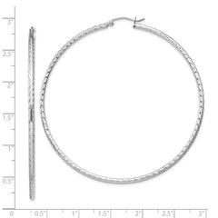 QE4469 Sterling Silver Rhodium-plated 2mm Diamond Cut Hoop Earrings