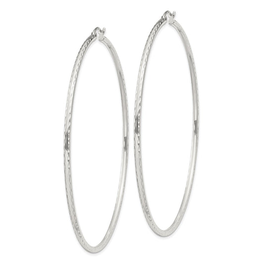 QE4470SP Sterling Silver 2mm Diamond Cut Hoop Earrings