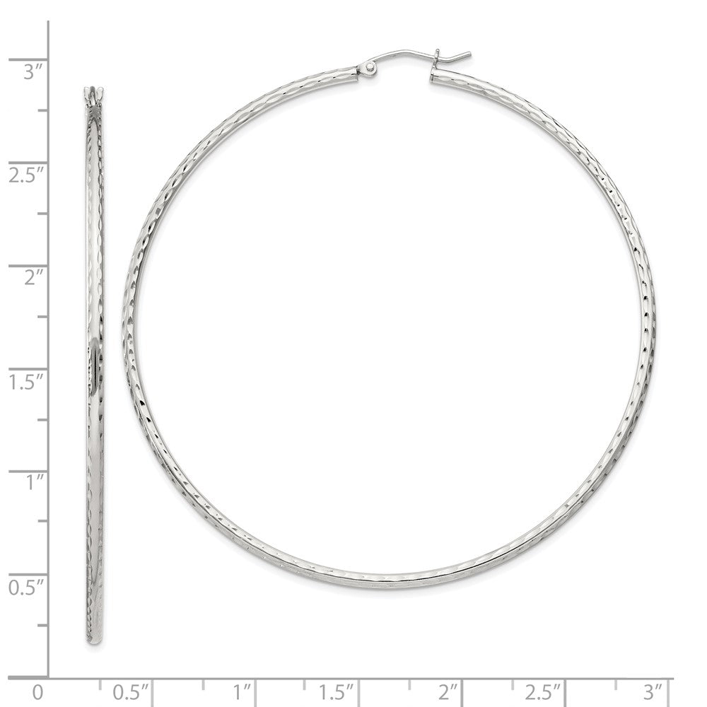 QE4470SP Sterling Silver 2mm Diamond Cut Hoop Earrings